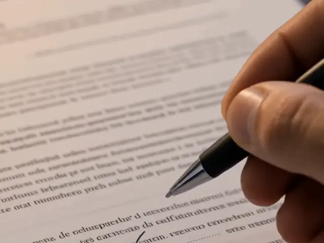 Une main signe un document posé sur un bureau